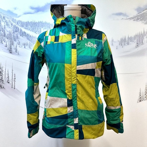 686 Women's Mystic Insulated Snowboard Ski Jacket Color Block Hooded XS - Picture 1 of 10